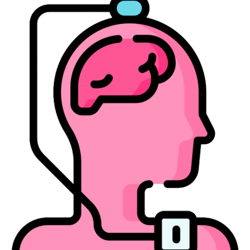 Blue line drawing of a side-profile head with a brain inside, symbolizing brain health or thinking.